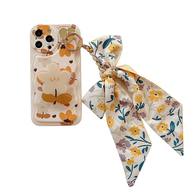 Leaves And Flowers With Bow Silk Scarf Phone Cases